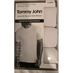 Tommy John Crew Neck Second Skin Modal  Stay Tucked Undershirt 3 Pk White  XL